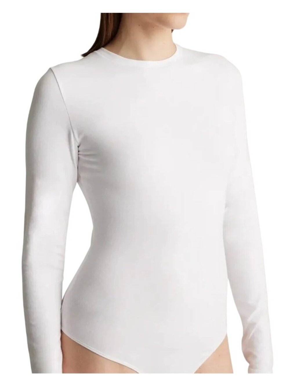 Quince Stretch Cotton Jersey Long Sleeve Bodysuit Soft White Medium NWOT